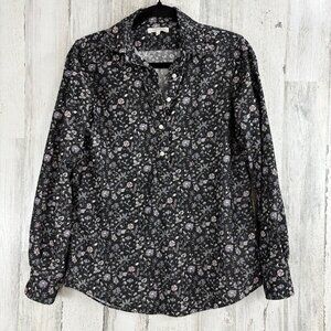 Ann Mashburn Shirt Sz S Corduroy Black Purple Floral Button Down Popover